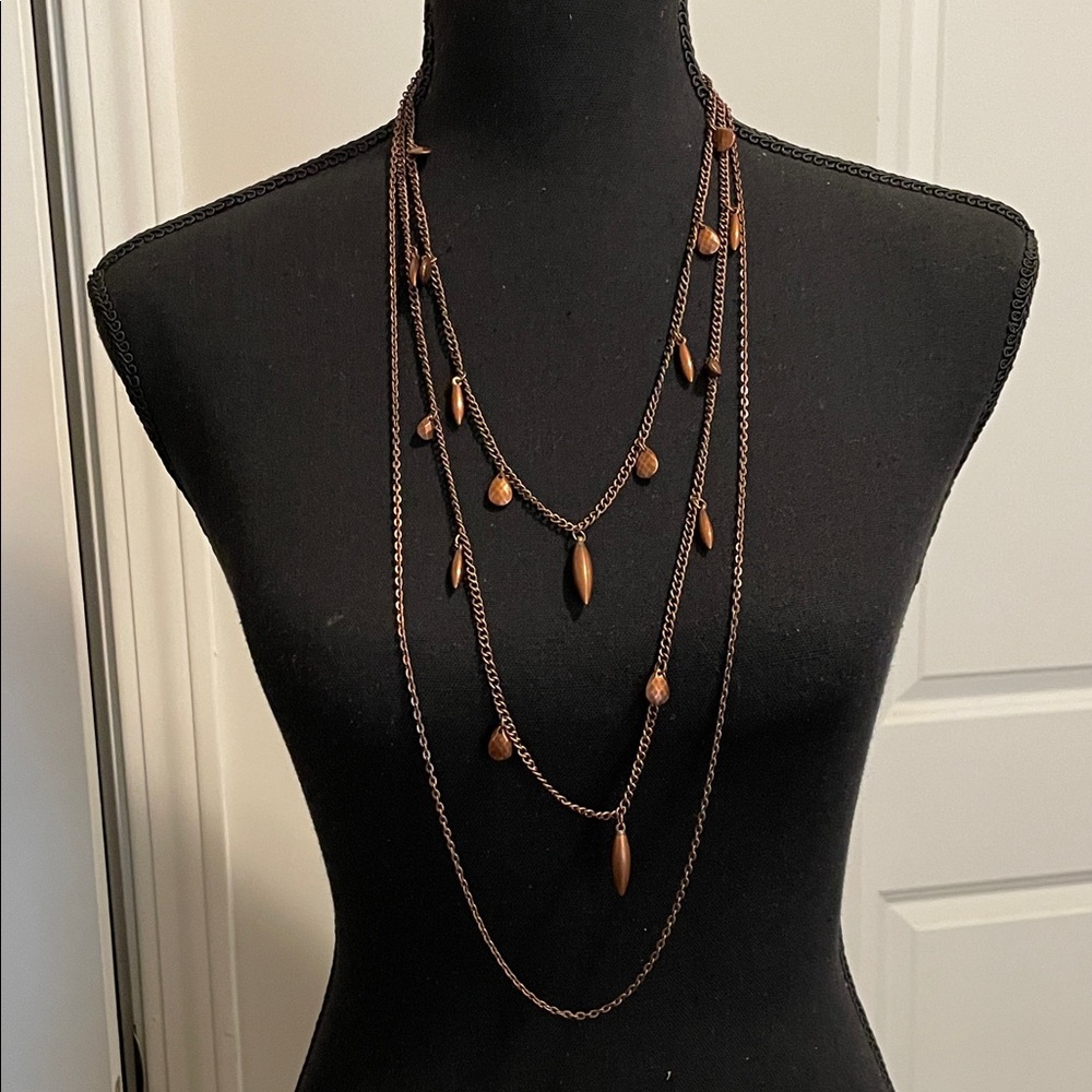 Beaded Necklace Copper Colored Three-Tiered Chain